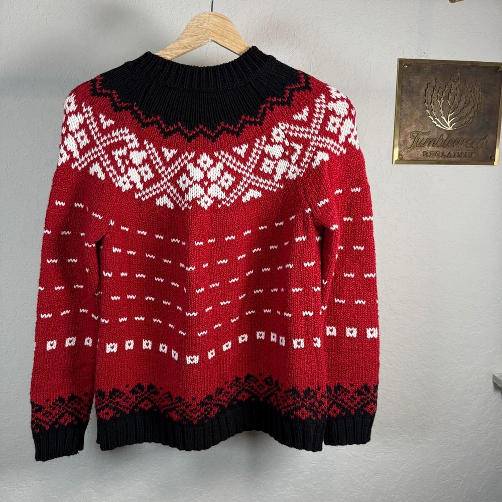 Liz Claiborne Womens Red Black Fair Isle Knit Mock Neck Sweater Size S